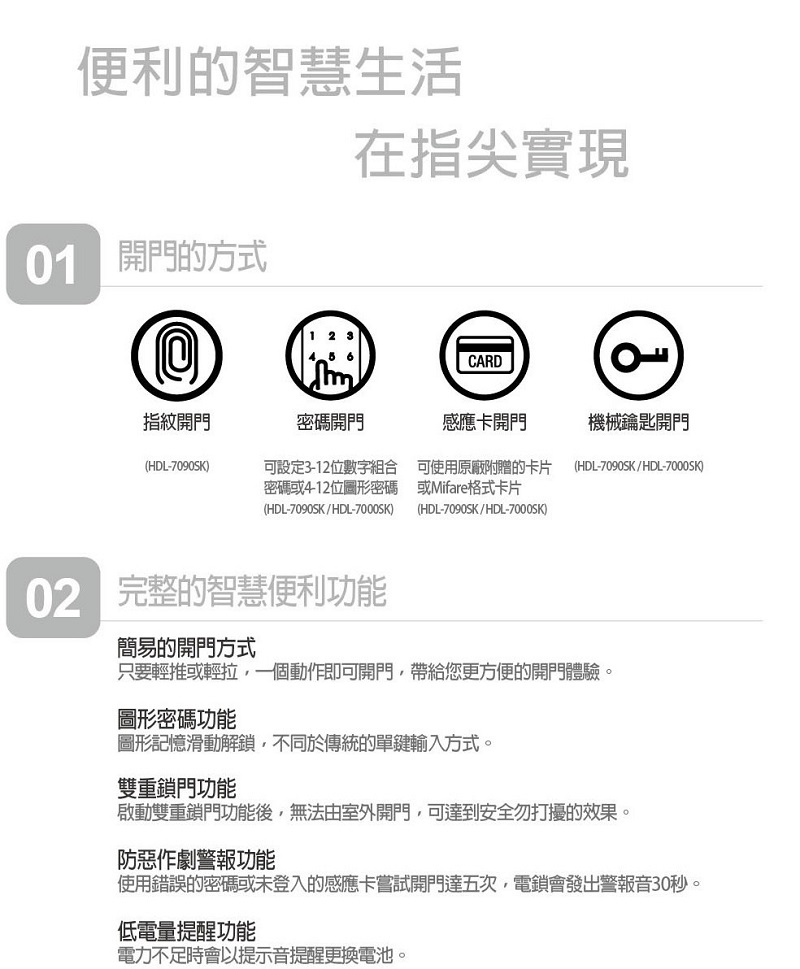 現代_指紋四合一電子鎖HDL-7090SK